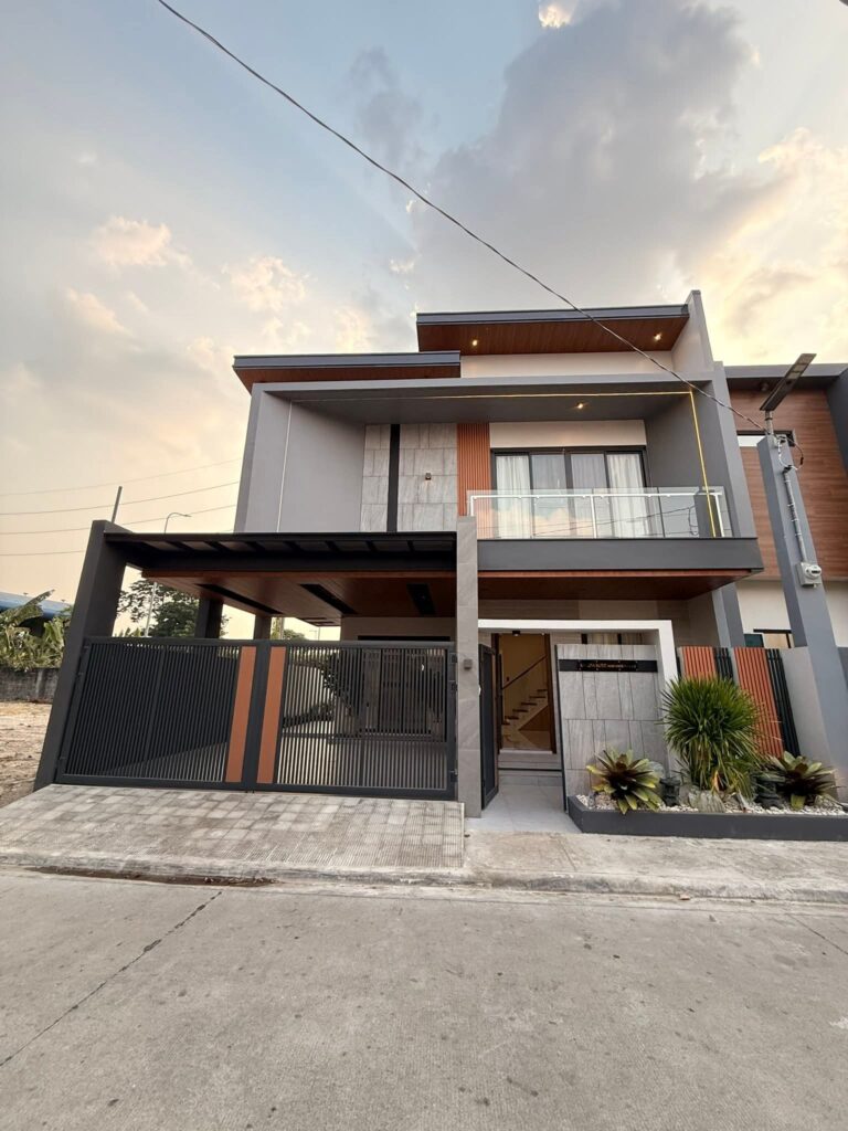 Front view of brand-new fully furnished 5-bedroom house for sale in Mabalacat near Clark with 2-car garage