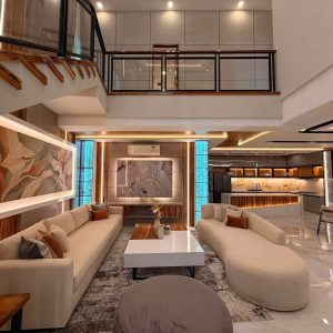 Private swimming pool of modern 5-bedroom home for sale near Clark Living Room